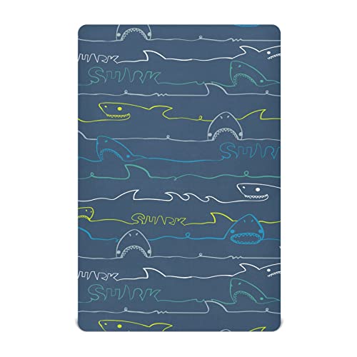 KICPOAY Fitted Crib Sheets Shark Ocean Stretchy Portable Playard Sheets for Baby Toddler, Breathable Soft Mini Crib Mattress 52 x 28 in for Boys and Girls