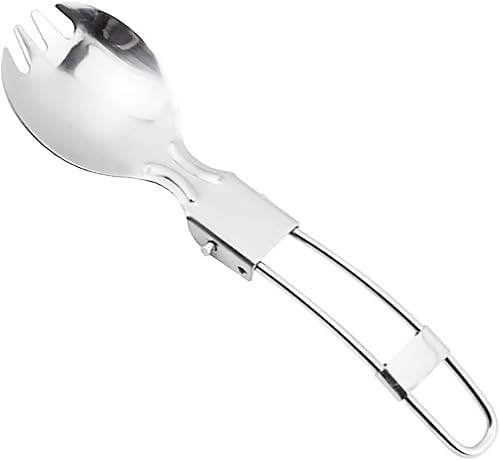 Miniatura 2 de Cubertería plegable para campamento  Spork de acero inoxidable  Spork con mango plegable  Utensilios ultraligeros para mochilerosenderismocamping  1
