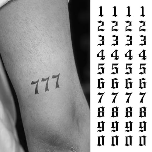 Old English Number Temporary Tattoos – 0-9 Digit Set, Customizabl...