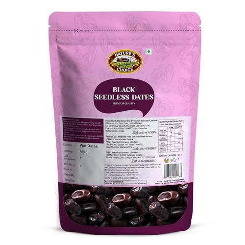 Image of Nature's Choice Black Seedless Dates (500g) | Premium Dates | Soft Seedless Khajur with Chewy Texture | Naturally Sweet | Healthy Snack | Fresh Quality for Fasting | Packed With Nutrients | Khajor
