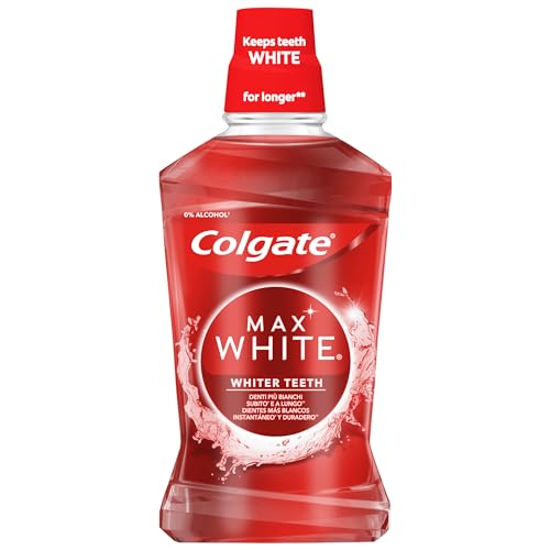 Colgate Max White Expert Enjuague Blanqueante, 500ml, 0% Alcohol, Dientes Más Blancos al Instante, Protección frente a las Manchas, Contiene Flúor, Protección Anticaries