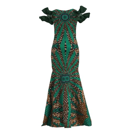 Image of iooiooi Womens Elegant Ankara Maxi Mermaid Dress Lace Decorated African Gowns