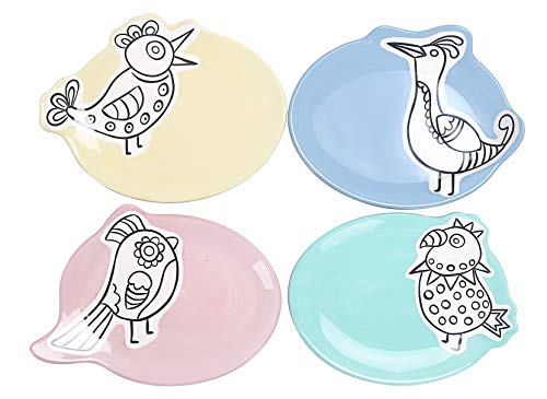 Bico Color Assorted Bird Ceramic Appetizer Plate,7 x 6 inch, Decorative Plates Set