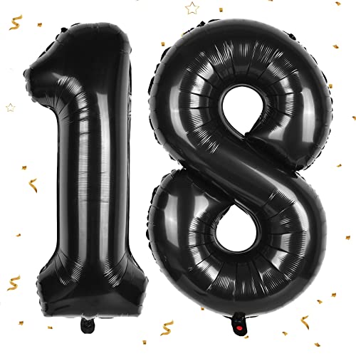 Ballons Anniversaire 18 81 an Noir, 101 cm Gros Ballon Chiffre Numéro 18, 18 Anniversaire Ballon, Décoration Ballon Numéro pour 18 an Anniversaire, Décoration Anniversaire Vole à l'Hélium (Numéro 18) Cover