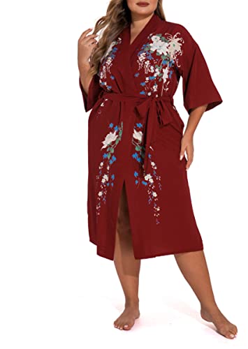 Image of Applesauce - 808V - Plus Size Women's Kimono Long Robe - Vintage Floral (One-Size fits most US 1X 2X 3X)