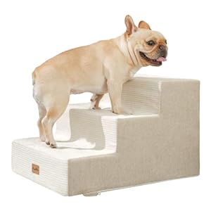 Made4Pets Dog Stairs for Small Dogs, Extra Wide Dog Steps for Bed Couch Sofa and Chair, 35D Foam Pet Steps for Small Dogs and Cats(Up to 40lbs), Non-Slip Bottom Pet Stairs, Beige, 3 Steps