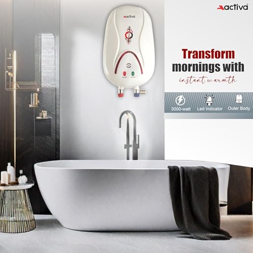 Image of ACTIVA 1 LTR. Instant 3 KVA Anti Rust Coated Tank Geyser with Full ABS Body, 5 Year Warranty HOTMAK (Ivory)