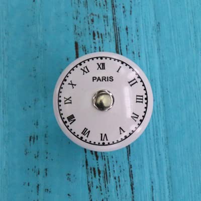 Southst 1xClockface Knob, Decorative Round Black/White Clock Cabinet Handle, Bureau Dresser Drawer Pull, Unique Cupboard Knob - (Color: Roman Digital)