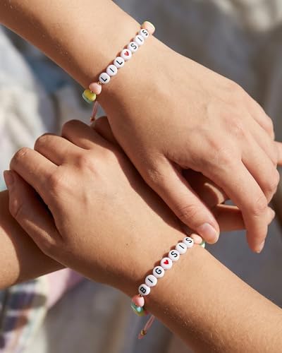 Image of 2 /3Pcs Big Middle Little Sis Heart Adjustable Braided Bracelet Set | Matching handmade sister friendship bracelets, sweet jewelry gifts for sisters, BFF friends, women and teengirls