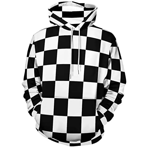 Bagea-Ka Black White Race Checkered Flag Pattern Unisex Hoodie Sweatshirt Pullover with Pockets 3D Print for Men Women 3XL Cover