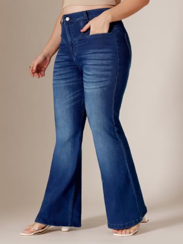 Image of Miss Chase A+ Women's Wide-Leg High-Rise Regular-Length Stretchable Cargo Denim Jeans