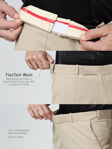 Image of Mc Henry Men's Solid Techno Flex 2-inch Waist Expandable Premium Luxurious Wrinkle Free Slim Fit Trousers