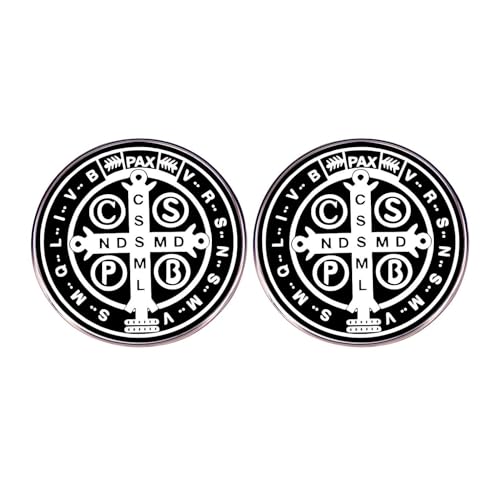Image of 2 Saint Benedict Medal Enamel Pins, Metal Alloy Badges Clothes Bags Hats Accessories