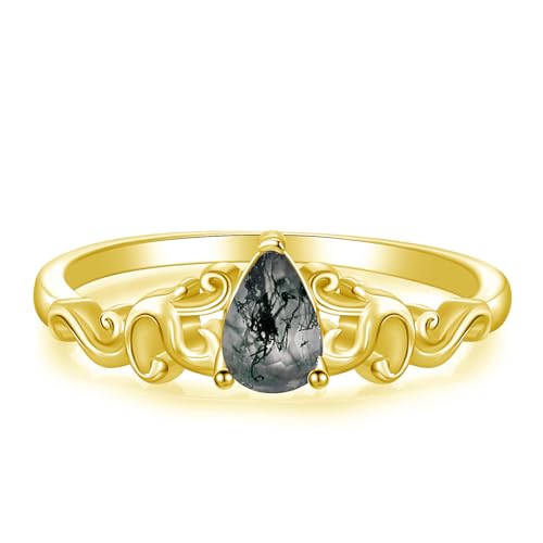 Natural Moss Agate Ring for Women 925 Sterling Silver Pear Cut Genuine Moss Agate Engagement Rings Moss Agate Jewelry Gifts for Her2