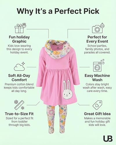 Image of Unique Baby Girls Kids Toddler 3pc Outfit Set Long Sleeve Stretch Tunic Top Leggings and Scarf