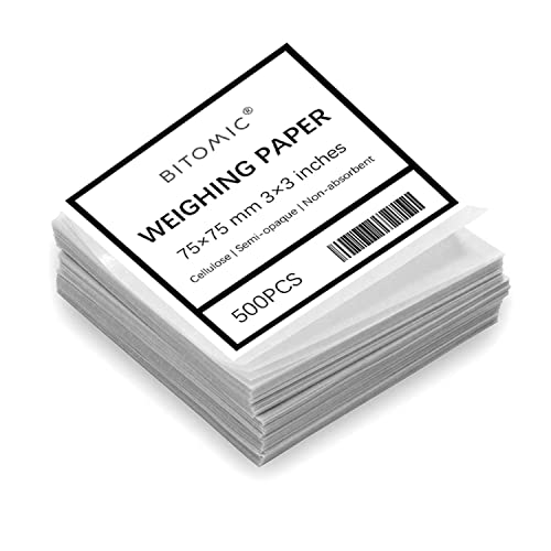 Bitomic Cellulose Weighing Paper, Nitrogen Free, Non-Absorbing, High-Gloss, 3 X 3 Inches (Pack Of 500), Weighing Paper Sheet For Scale Measurement Samples Transfer #TOP11
