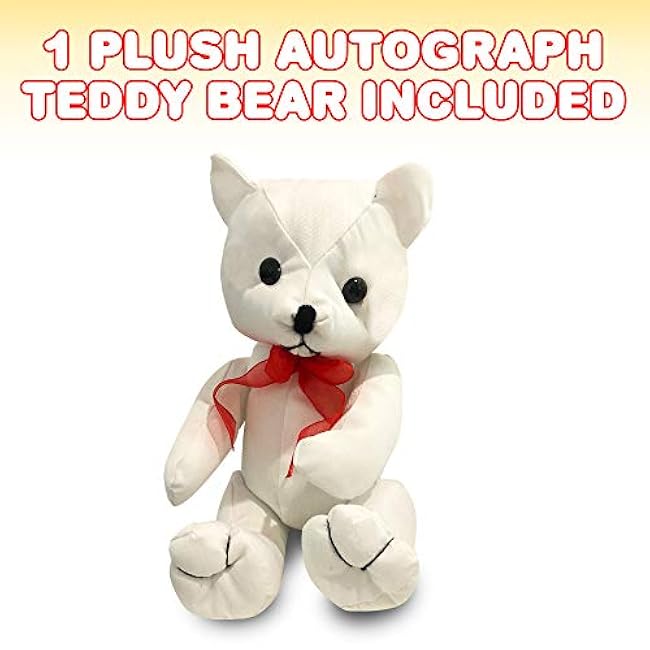 ArtCreativity Plush Autograph Teddy Bear, 1 Piece, Graduation Autograph Stuffed Animal, 11 Inch Stuffed Toy with White Smooth Fabric, Cute Hospital Get Well Soon Gift, Unique Baby Shower Idea