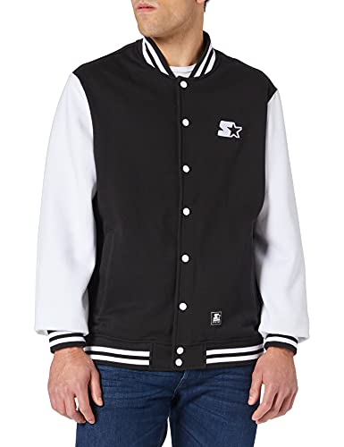 STARTER BLACK LABEL Jacke Starter College Fleece Jacket Giacca, Nero/Bianco, M Uomo