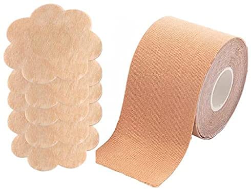 Women's Stick-on Bra Strapless Push Up/Breast Lift Adhesive Tape for A-E Cup Size With 6 piece Nipple Cover Pasties