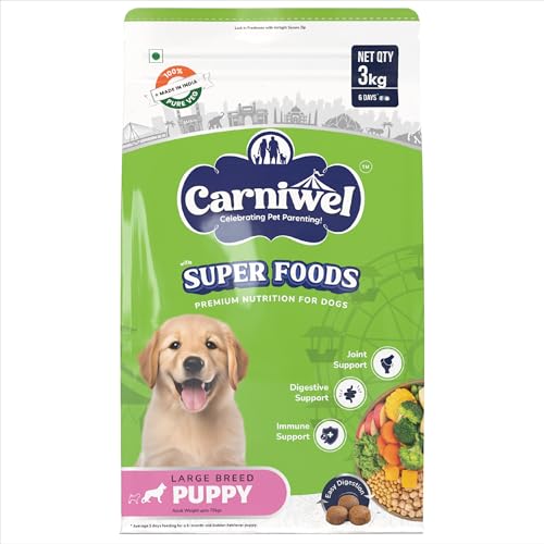 Image of Carniwel Superfoods Puppy Dry Dog Food 3 Kg | 100% Vegetarian | Fresh & Natural Ingredients | Highly Palatable | GMO Free | Premium Nutrition for Large Dogs