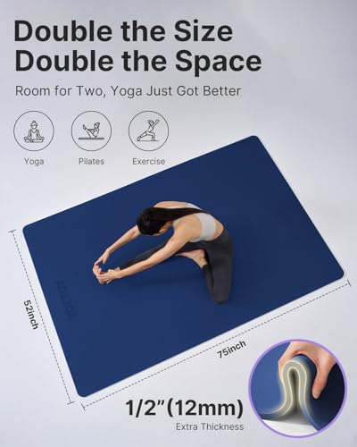 Image of YOTTOY Large Yoga Mat (75 * 52 * 1 /2inch),Extra Wide TPE Exercise Mat,Non-Slip Workout Mat for Pilates, Fitness, Barefoot, Home Gym Studio with Strap and Towel