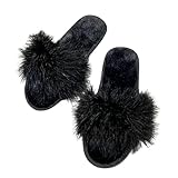 [Maison de TAO] メゾンドタオ ファーサンダル レディース ふわふわ スリッパ ルームシューズ おしゃれ 室内履き 外履き 滑りにくい 23-25cm (ブラック, 23.0 cm)