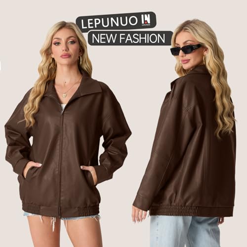 Lepunuo Leather Jacket for Women Oversized Faux Leather Moto Biker Coat Fall Fashion Winter Outfits Y2K Streetwear4