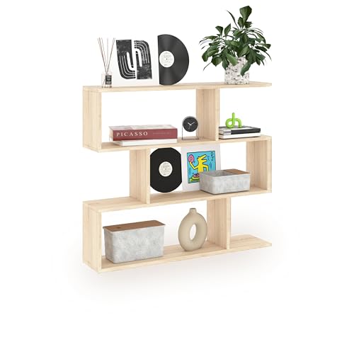 duehome | Estantería Baja, Salon Comedor, Libreria Oficina, Separador Ambientes, Modelo Zoe Low, Color Roble Canadian, Medidas: 110 cm (Ancho) x 97 cm (Alto) x 24 cm (Fondo)
