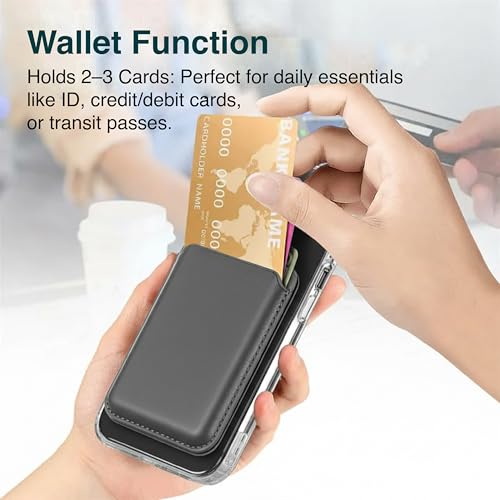 Image of Wayona for MagSafe Wallet with Stand for iPhone 17 /16 /15 /14 /13 /12 Series and Samsung Galaxy Phones, Vegan Leather Magnetic Card Holder, Holds 2 Credit Cards