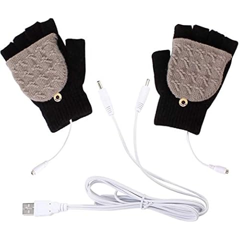 Petyoung Unisex USB Heated Gloves, Winter Full & Half Fingers Warmer Laptop Gloves Mittens for Women Men Girls Boys- Best Winter Gift Choice (Black) Cover