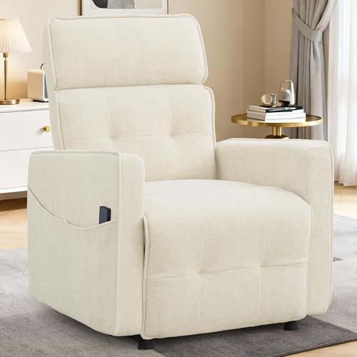 Power Recliner Chair, Electric Recliner Chairs for Adults, Comfy Recliners for Living Room, Cashmere Reclining Chair with One-Touch Adjustment & Side Pockets for Reading, Bedroom, Lounge, Beige
