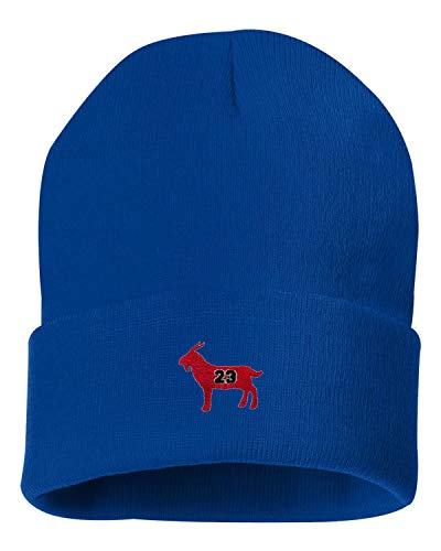 One Size Royal Cuffed G.O.A.T. Jordan #23 Goat Greatest of All Time Embroidered Cuffed Knit Beanie Cap