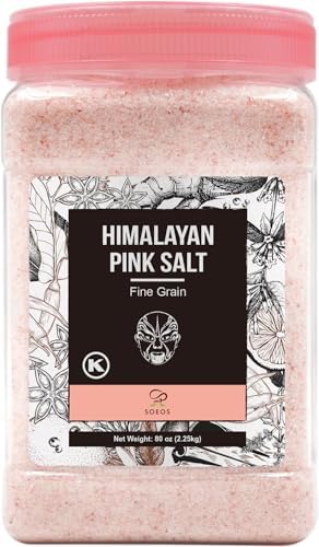 Soeos Himalayan Pink Salt, Fine Grain, 80 oz (5 lb), Bottled