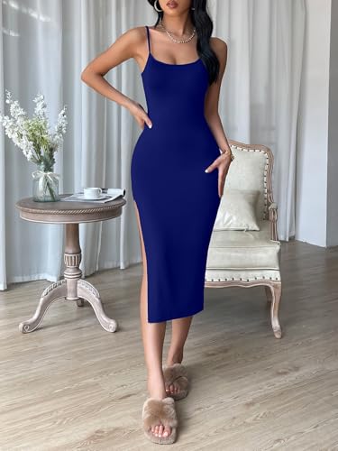 Image of Aahwan Black Solid Bodycon Midi Side Split Thigh Dress for Women's & Girl's