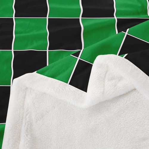 Image of Erosebridal Plaid Fuzzy Plush Throw Green Black Checkerboard Fleece Blanket Geometric Checkered Sherpa Blanket for Kids Boys Girls,Aesthetic Grids Decor for Bed Couch Queen 90 inchx90 inch