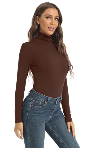 Image of Women's Casual Long Sleeve Turtleneck Tops Slim Fitted Lightweight Base Layer Shirts