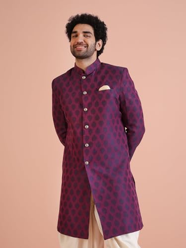 Image of Kisah Men's Silk Blend Textured Sherwani Set Regular Fit | Wedding, Festive & Occasion Wear