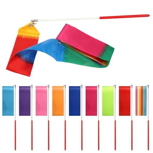 10 Piezas Cinta Gimnasia Rítmica Niña, 2m con Varita 30cm, 10 Colores