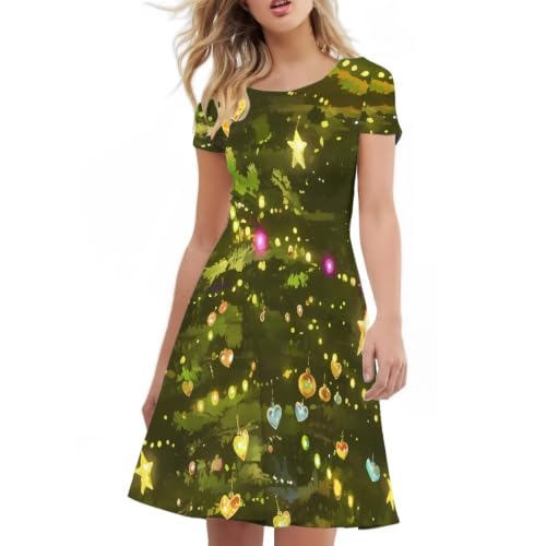 Image of Irisjudy T Shirt Dress for Women Short Sleeve Girls Short Sleeve Dress Plus Size, O Neck Knee Length Midi Dress for Ladies