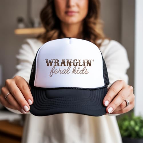 Image of Olive Loves Apple Wranglin' Feral Kids Trucker Hat for Mom and Dad Funny Western Style Cap for Women and Men