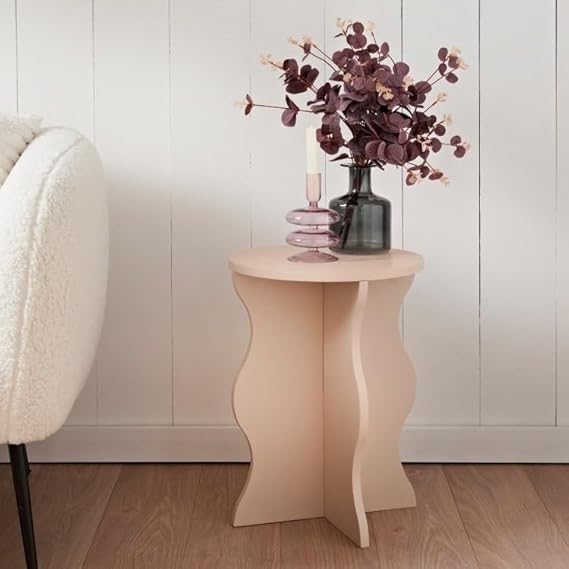 rightclick Stylish Pebble Wiggly Wooden Side Table, Modern Round Side Table, Wooden Bedside Table Nightstand Sofa Side Coffee End table Unit, Decorative Accent Table for Living Room/Office. 35 x 47cm