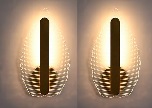Image of Groeien Pack of 2 | Leaf Glow Modern LED Wall Lamp | Golden Decorative Wall Light for Living Room, Bedroom & Hall | Artistic Leaf Design Wall Fixture for Home Decor(VeinLeaf Glow, 2)
