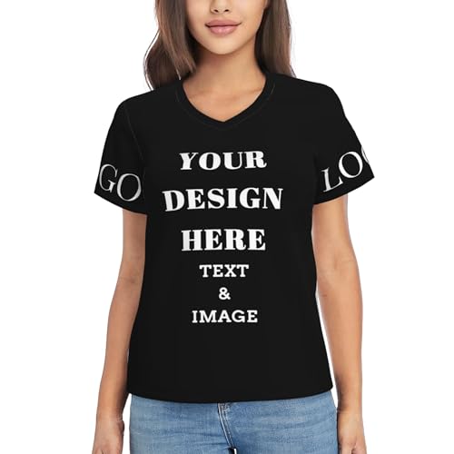 Custom T Shirts for Women Photo & Text Custom Shirt Short Sleeve Custom Gifts Custom Shirt V-Neck Tee Cool Top2