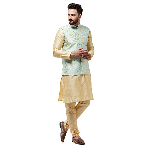 Image of Sojanya (Since 1958 Men'S Silk Blend Kurta Pyjama & Nehru Jacket Combo