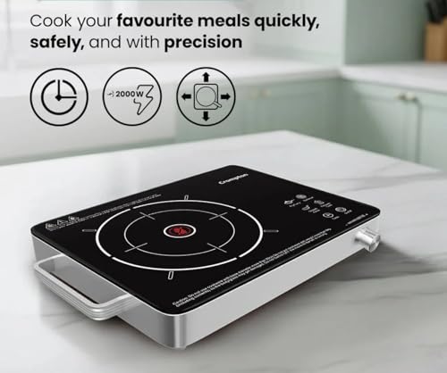 Image of Crompton Infrared 2200W Induction Cooktop with Feather Touch Controls, Rotary Knob and Adjustable Power Levels, LED Display, Overvoltage & Overheat Protection | Efficient Electric Cooker Kitchen