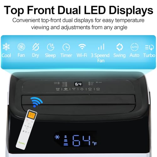 Image of Hykolity WiFi Enabled Portable Air Conditioners 14,000 BTU, Cools Rooms Up To 700 Sq.Ft, 42dB Dual Motor 5 in 1 Quiet Smart AC Unit with Cool, Fan, Dehumidifier, 24H Timer & Sleep Mode