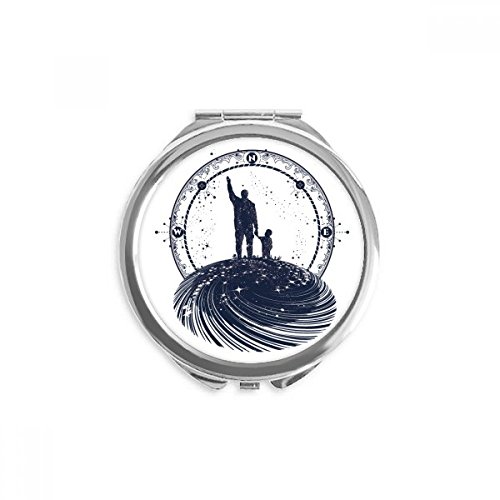 Miroir rond maquillage de poche portable à motif géométrie art de 2,6x2,4 pouces