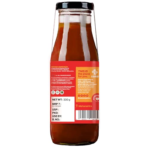 Image of Zama Organic Hot & Sweet Sauce 330 grams | Contain 75% Tomatoes | Low calorie | No added preservatives | No artificial colours and flavours
