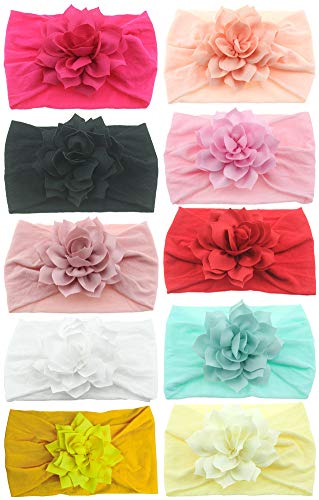 Baby Girl's Headbands with Chiffon Lotus Flower Soft Nylon Headwraps for Take Pictures (Multicolor)