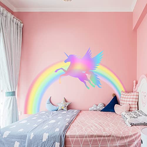 70.87 X 37.40 Incheslarge Unicorn Wall Decals With Vinyl Rainbow Wall Stickers Waterproof Unicorn Wall Sticker Peel And Stick Rainbow Decals For Girls Kids Bedroom Nursery Playroom Decor (Unicorn) #TOP5